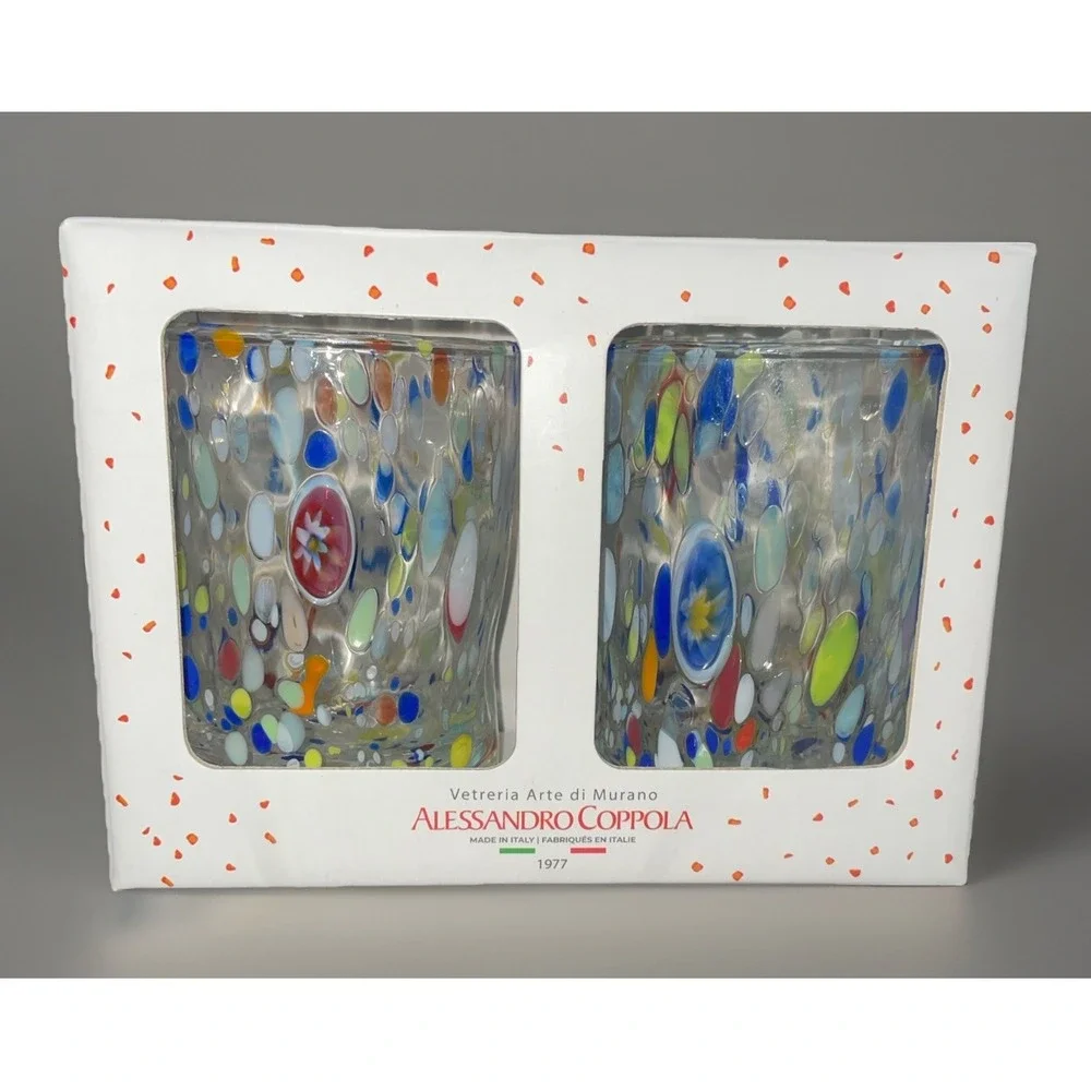 Arte Di Murano Drinking Glass, High Ball Art Tumbler, 2 / 16oz Cups. NIB Italian - Picture 3 of 6